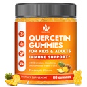 Quercetin sans sucre avec des gommes bromelain pour les enfants et les adultes - Immune, Antioxydant, support saisonnier, 1000mg Suppléments Quercetin avec Bromelain, Zinc, Elderberry, Vitamine C D3 E, Vegan, 60 Comte