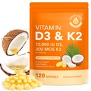 Vitamin D3 K2 mit Kokosöl - Vegan Vitamin D3 & Mk7 Vitamin K2für Knochen und Immununterstützung - Non-GMO, Soy Free - 120 Softgels