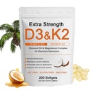Vitamin D3 K2 Magnesium Complex, Extra Strength Wellness D3K2 mit Triple Magnesium & Kokosöl für maximale Absorption, Unterstützung Knochen & Immun Gesundheit, Non-GMO,Swallow, 200 Softgels