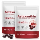Liefiet Astaxanthin 12mg 120 Softgels, 2Pack Premium Astaxanthin Suppléments antioxydants, soutient les yeux, la peau, la santé articulaire, facile à avaler, 4 mois d'approvisionnement