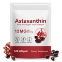 Astaxanthine 12mg Softgels de Microalgues – Supplément de soutien antioxydant – Non-OGM, sans gluten – 120 Softgels