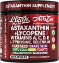 Nettoyer Nutra Astaxanthin 12mg Lycopène supplément avec vitamine A C D3 E, L-tyrosine, sélénium, lin, graines de raisin, Gotu Kola, Amla, poivre noir, 90 capsules complexes de légumes