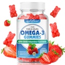 softbear Omega 3 Gummies pour les femmes et les hommes et les enfants Omega 3 Suppléments 1200mg Omega végétalien Omega 3 acides gras DHA EPA avec des vitamines soutenir la santé des yeux et du cerveau, sans sucre, saveur de fraise 60 Comte