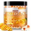Vegan Omega-3 Gummies - Huile de poisson Omega 3 Suppléments Alternative pour les adultes - Algae DHA 600mg & EPA 400mg, Vitamine D3 K2 - Pas de goût de poisson - pour le cerveau, l'œil, le soutien immunitaire - sans sucre, 120 Nombre
