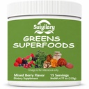 Suiyilary Greens Superfoods Poudre pour la santé digestive, sans sucre Super Greens Poudre, Spiruline, Chlorella pour Bloating & Gut Support, Soutien quotidien pour les femmes, Berry mélangé (15 portions)