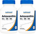 Nutricost Astaxanthin 12mg, sans OGM et sans gluten, 120 Softgels (4 mois d'approvisionnement) (paquet de 2)