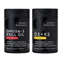 Sports Research® Multivitamine Pack - Omega-3 Krill Oil 500mg avec/Cholin, Phospholipides et Astaxanthine et Vitamine K2 et Vegan D3 5000iu avec huile de noix de coco MCT - Non-OGM · Sans gluten