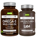 Pure & Essential High Absorption Omega-3 Wild Fish Oil 1360mg + Live Cultures+ Lab4 Probiotics Bundle, 1000mg EPA & DHA mit Astaxanthin + 25 Billion CFU Lactobacillus Acidophilus & Bifidobacterium wi