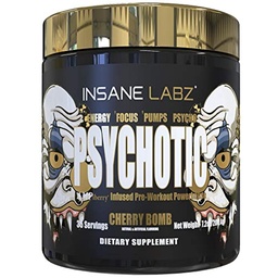 Insane Labz Or psychotique, Poudre de pré-entraînement stimulante, Focus d'énergie latente extrême, Pompes et Endurance avec Beta Alanine, Bitartrate DMAE, NO Booster (35 portions, Bombe à cerise)