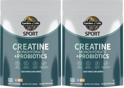 Jardin de la vie Poudre monohydratée de créatine pour les femmes et les hommes, Pré-entraînement micronisé avec probiotiques pour les muscles, la force, le sport Amino énergie, environ 60 portions faciles à mélanger sans saveur, (paquet de 2)