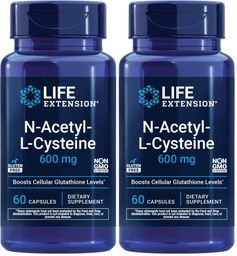 Life Extension N-Acetyl-L-Cysteine (NAC),Immune,Respiratory,Liver Health,NAC 600 mg,Potent antioxidant Support,Free-radicals,Easy to Absorb,60 Capsules,(Pack of 2)
