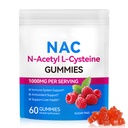 Daiasns NAC Gummies für Erwachsene & Kinder 1000mg - Kaubare NAC-Ergänzung N-Acetyl Cystein unterstützt Lung & Liver Detox, Antioxidant & Immune Defense, Erdbeeren Flavor 60 Count
