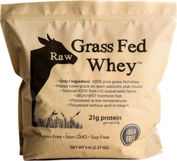 Raw Grass Fed Whey Protein Powder, Unflavored – 1 Ingredient, No Additives or Fillers, Undenatured, Made in USA, 5 lb