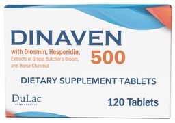 Dulac Dinaven 500, Micronised Diosmin Hespéridin Dietary Supplément 1000mg par portion, Extrait de châtaigne de cheval, Boucherie Extrait de broom et de raisin rouge, Support de circulation des jambes, 120 comprimés, Fabriqué en Italie
