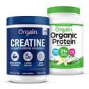 Orgain Creatin Monohydrat Pulver 17.64 Oz (100 Servierungen) & Bio Vegan Vanille Bean Protein Pulver 2.03 lb Bundle - Pflanzenbasierte Protein- und Muskelunterstützung