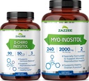 Zazzee 40:1 Rapport Myo et D-Chiro Inositol Supplément pour les femmes D-Chiro et Myo Inositol Capsules pour la régulation du cycle Soutien ovarien et équilibre hormonal global pour les femmes - Vegan & ISO Lab testé