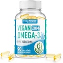 Vegan Omega-3 Algae DHA suppléments - 2000mg Algae Oil, végétale prénatal Algal DHA, 90 softgels sans carrageenan - Huile de poisson durable Supports alternatifs Cerveau, coeur, yeux, santé articulaire