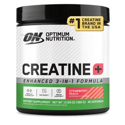 Optimum Nutrition Créatine Monohydrate Plus Poudre, mélange de performance de la créatine parfumée aux fraises, avec électrolytes pour l'hydratation, vitamines ajoutées, 40 portions, 360 grammes (paquetage mai Vary)