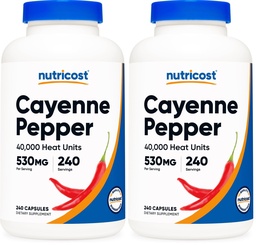 Nutricost Cayenne Pepper 530mg, 240 Capsules - 40,000 Heat Units, Gluten Free, Non-GMO (Pack of 2)