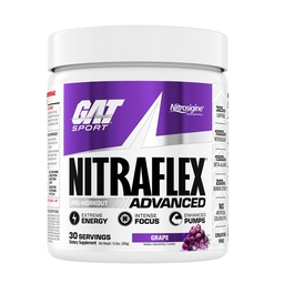 GAT SPORT, Nitraflex Poudre pré-entraînement avancée, augmente le flux sanguin, stimule la force et l'énergie, améliore la performance de l'exercice (grape, 30 portions)