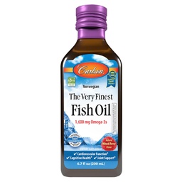 Carlson L'huile de poisson la plus fine, 1600 mg Oméga-3s, mélange d'arôme de baies, 200 mL – Huile de poisson norvégienne liquide, sauvage et source durable