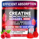 Gommies créatine Complexe monohydraté 9000MG, Pré-entraînement pour les hommes et les femmes, Gummy créatine avec L-Taurine, BCAA 2:1, B12/6 pour le soutien musculaire, améliorer la force, stimuler l'énergie-120 comte