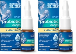 Mommy's Bliss Baby Probiotics + Vitamin D Drops,Supports Digestive Health & Immune Function*,400IU Vitamin D,Supports Bone Development*,Newborns+,Flavorless,0.34 Fl Oz (30 Servings),(Pack of 2)