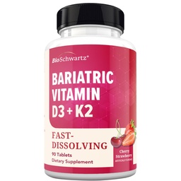 BioSchwartz Bariatric D3 K2 Dissolvable Tablets - 90 Cherry-Strawberry Tablets - Supports Bone Strength - Bariatric Vitamins for Women with Vitamin D3 5000 IU - Third Party Tested, 90 Servings