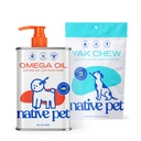 Native Pet Omega Oil for Dogs (16 Oz.) Fish Oil Supplements & Yak Chews for Dogs (3 Medium Chews) - Pasture-Raised and Organic Yak Cheese Himalayan Churpi