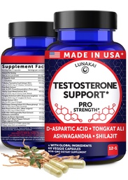 Lunakai USA Made Natural Testosterone Booster for Men with Tongkat Ali, Ashwagandha & Shilajit - Testosterone Supplement for Strength, Energy & Stamina, 60ct