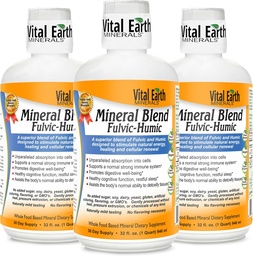 Vital Earth Minerals Fulvic Humic Mineral Blend Liquid 3-Pack – Fulvic Acid Supplement mit 70+ Trace Minerals, Elektrolyte für Erholung, Balance & Energy, 32 Oz Ea + 1 Oz Cup Ea