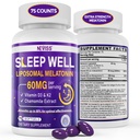 NEVISS 1Pack 60mg Melatonin Liposomal for Adults, High Dose Deep Rest & Brain Cognition, Extra Strength with Vitamin D3, K2, Chamomile for Sound Zzz Cycle, Power Antioxidant, 75 Softgels
