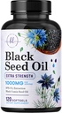 Black Seed Oil Softgels 1000mg - Premium Nigella Sativa Blackseed, Pure Natural Black Cumin Seed Oil & Antioxydant pour la peau et l'immunité Support - Non OGM, mis en bouteille aux États-Unis Supplément - 120 Softgels