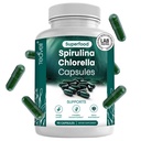 Capsules de spiruline et de chlorella – Pilules de chlorophylle et algues vertes bleues pour soutenir un puissant système de détox, d'énergie et d'immuno-santé– 3X Plus Chlorelle Spiruline Poudre/Serveur – 90 Ct