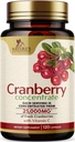 Cranberry Pills Supplement 25,000mg - Fresh Cranberry Equivalent with Vitamin C & E - Urinary Tract Health Support, Sugar Free Formula, Fruit Powder Extract - Non-GMO, Bottled in USA - 120 Capsules