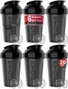 VELOMIX -6 PACK- Shaker Cups für Protein Shakes 20 oz - 6x Wire Whisk | Leak Proof Protein Shaker Bottle für Protein Shakes, Shaker Bottle Pack für Pre & Post Workout, Shaker Cup (ALL IN BLACK)