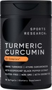 Sports Research Turmeric Curcumin C3 Complex 500 mg, Enhanced & Black Pepper and Organic Coconut Oil for Better Absorption; Non-GMO and Gluten Free - Standardized 95% Curcuminoids (60 Count Softgels)