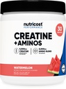 Nutricost Créatine + Aminos 30 portions (arôme de pastèque) - 5 000 mg Monohydrate de créatine + 5000 mg Amino BCAA Blend par portion