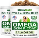 BARK&SPARK Omega 3 pour les chiens - 360 traitements à l'huile de poisson pour l'échouement des chiens, l'allergie cutanée, le soulagement des démangeaisons, le traitement des taches chaudes - Santé articulaire - Supplément de peau et de manteau - ADP et ADH Acides gras - Huile de saumon - Bacon