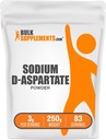 BulkSupplements.com Poudre de sodium D-Aspartate - Suppléments de sodium, Poudre d'aspartate de sodium - Supplément d'électrolytes, sans gluten, 3g par portion, 250g (8,8 oz) (paquet de 1)