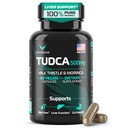 TUDCA 500mg Bile Salts Liver Support Supplement with Milk Thistle (200mg) & Moringa (100mg) - Supports Liver, Bile Flow, Gut Health & Gallbladder - Made in USA 60 Capsules, eBook Included