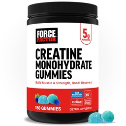 Facteur de force Gommies monohydratées créatine, certifiée NSF, dose de 5g pour les hommes et les femmes pour soutenir les muscles, la force, la récupération, la santé cognitive et la mémoire, emballage mai Vary, bleu framboise, 150 Gommies