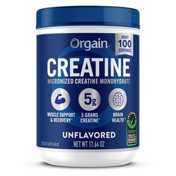 Orgaine en poudre micronisée monohydratée en créatine, 100 portions, non aromatisées, soutient la croissance musculaire, la récupération post-entraînement et la santé cérébrale, aucun additif artificiel, pour les hommes et les femmes (paquetage mai Vary)