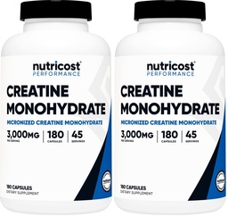 Nutricost Creatine Monohydrate 3000mg, 180 Capsules (750mg par Capsule) - Sans gluten, sans OGM (paquet de 2)