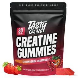 TASTY GAINS Creatine Gummies - 90g of Creatine Monohydrate - Workout Supplements - Build Muscle & Boost Strength for Men & Women - Made in USA - Non GMO - (Large, Strawberry Creamsicle Flavor)