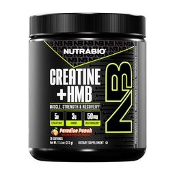 NutraBio Creatine + HMB- Creatine Monohydrate with HMB Powder for Muscle Growth, Increased Strength- 30 Servings (Paradise Punch)