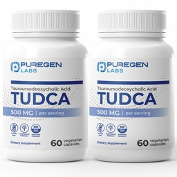 Puregen Labs TUDCA (Tauroursodeoxycholic Acid) 500mg per Serving, Bile Salts Liver Supplement | No Harmful Additives | Non-GMO | Gluten Free - Total 120 Vegetarian Capsules
