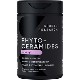 Sports Research Phytoceramides 350 mg per Liquid Veggie Capsule - Plant Derived Ceramides for Healthy Skin and Hydration - Made with Ceratiq® · Non-GMO · Vegan Friendly - 60 Count