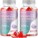 Glycinat de magnésium Gommies 1000mg - Supplément de potassium de magnésium sans sucre avec vitamine D, B6, CoQ10 pour l'humeur calme et le soutien du sommeil - 120 Gommies de fraise