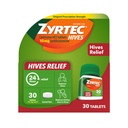 Zyrtec 24 heures Hives Comprimés de soulagement, 10 mg Cétirizine HCl Comprimés pour aider à réduire l'urticaire et réduire les démangeaisons dues à l'urticaire, les comprimés antihistaminiques pour le soulagement et le traitement de l'urticaire, 30 ct